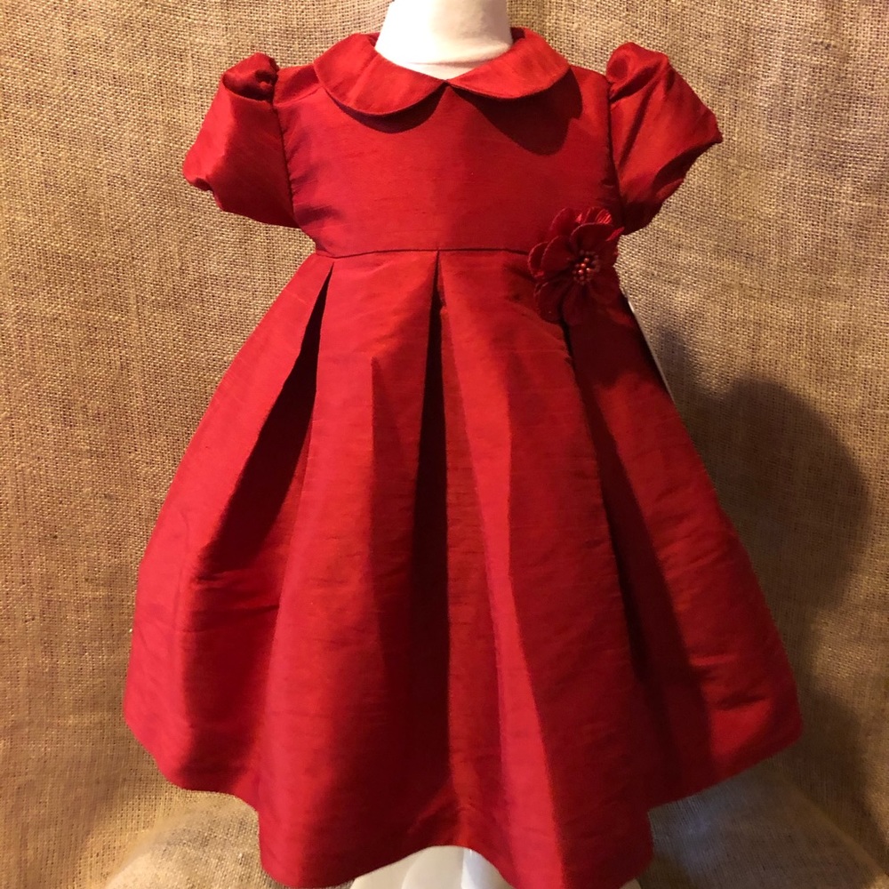 LULI & ME Holiday Red Silk Look Dress 18m